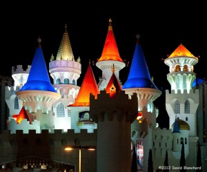 The night lights at the Excalibur resort in Las Vegas.