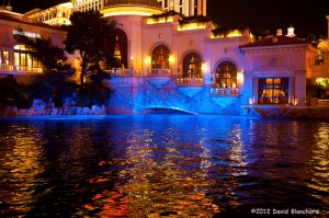 Blue reflections in the pool at the Bellagio Resort.