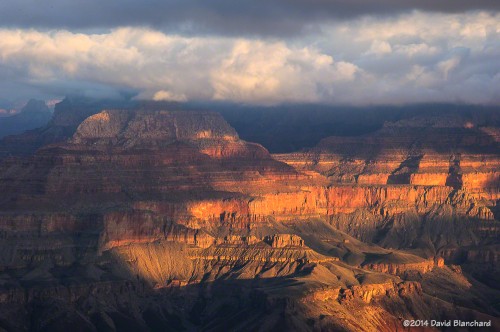 Sunrise light on the cliffs of the North Rim.