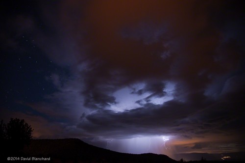 Lightning and sunset colors over the Verde Valley.