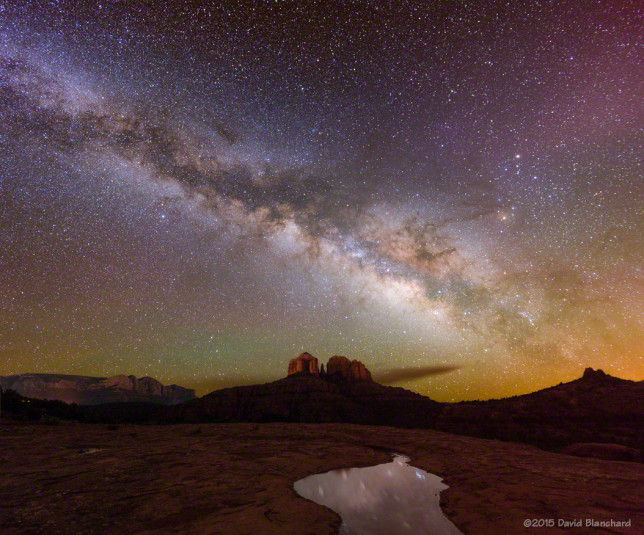 Milky Way rises above Cathedral Rock in Sedona, Arizona.