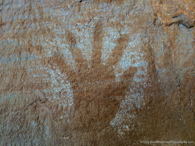 Ancient rock art on canyon walls.