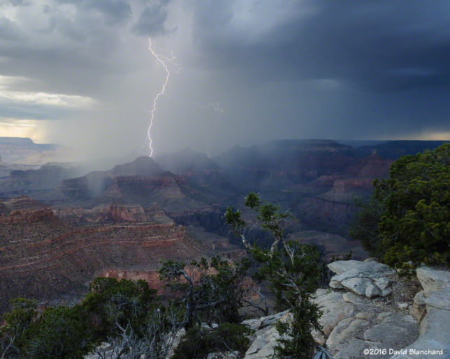 Lightning and heavy rain, Grand Canyon.