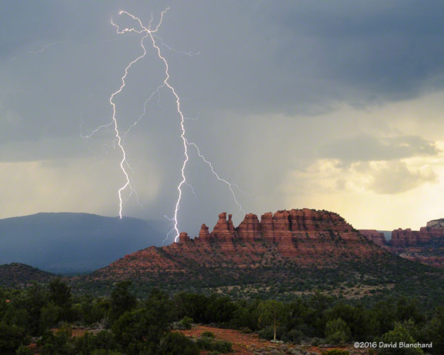 Lightning behind Cockscomb, Sedona, Arizona.