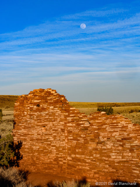 Moonrise above Lomaki Pueblo.