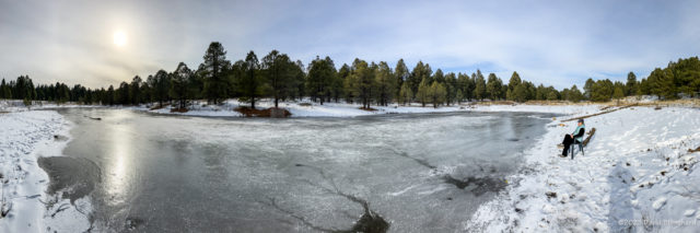 Panorama of the detention pond north of the Sheep Crossing FUTS trail.