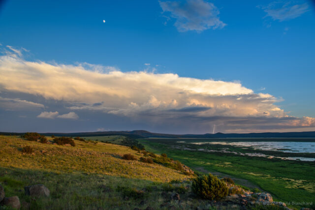 Distant thunderstorm with lightning.