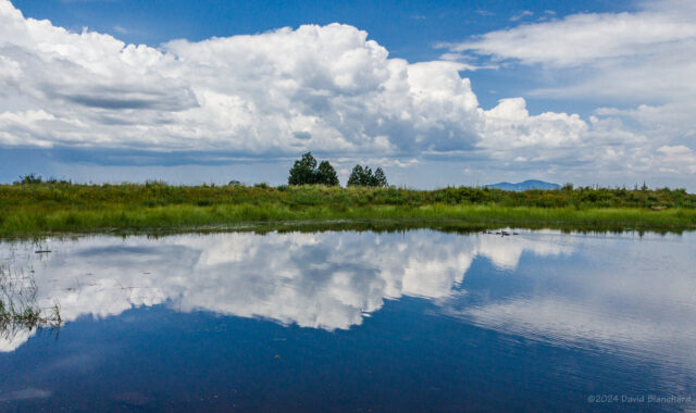 Reflection of developing storms in Alfa Fia Tank near Snowbowl in the San Francisco Peaks.