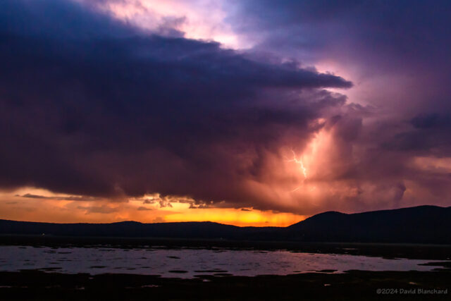 In-cloud lightning in the anvil of a thunderstorm.