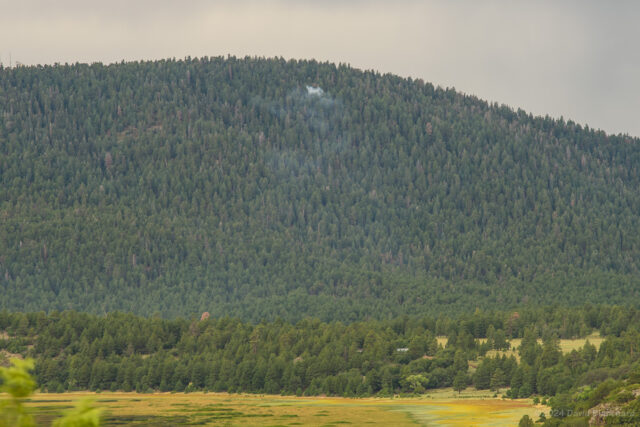 Smoke from a lightning-caused fire on Mormon Mountain.