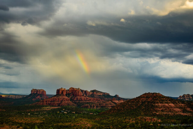 A partial rainbow over Cathedral Rock in Sedona.