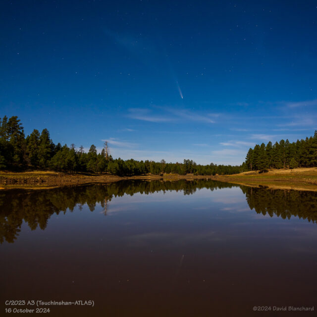 Comet and reflection in the still waters of Lake Mary. 16 October 2024.